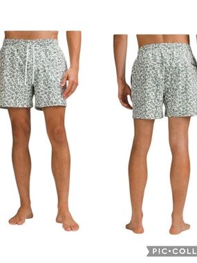 lululemon athletica Pool Short Green Floral Lined Swim Trunks Size Medium